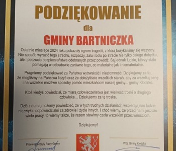 Podziękowanie dla Gminy Bartniczka